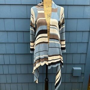 💙🤎🤍Goddis S/M blue tan cream black Naples sweater cardigan drape